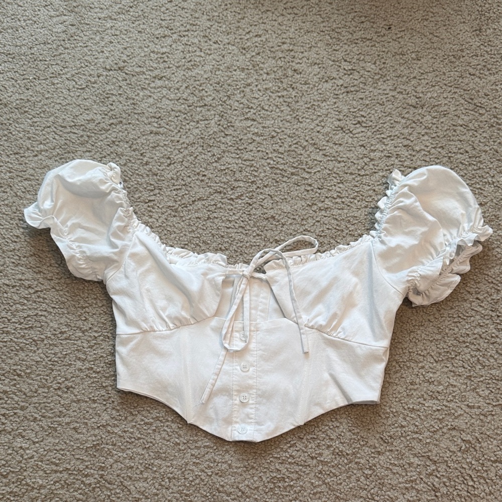 White Tic Toc Puff Sleeve Crop Top